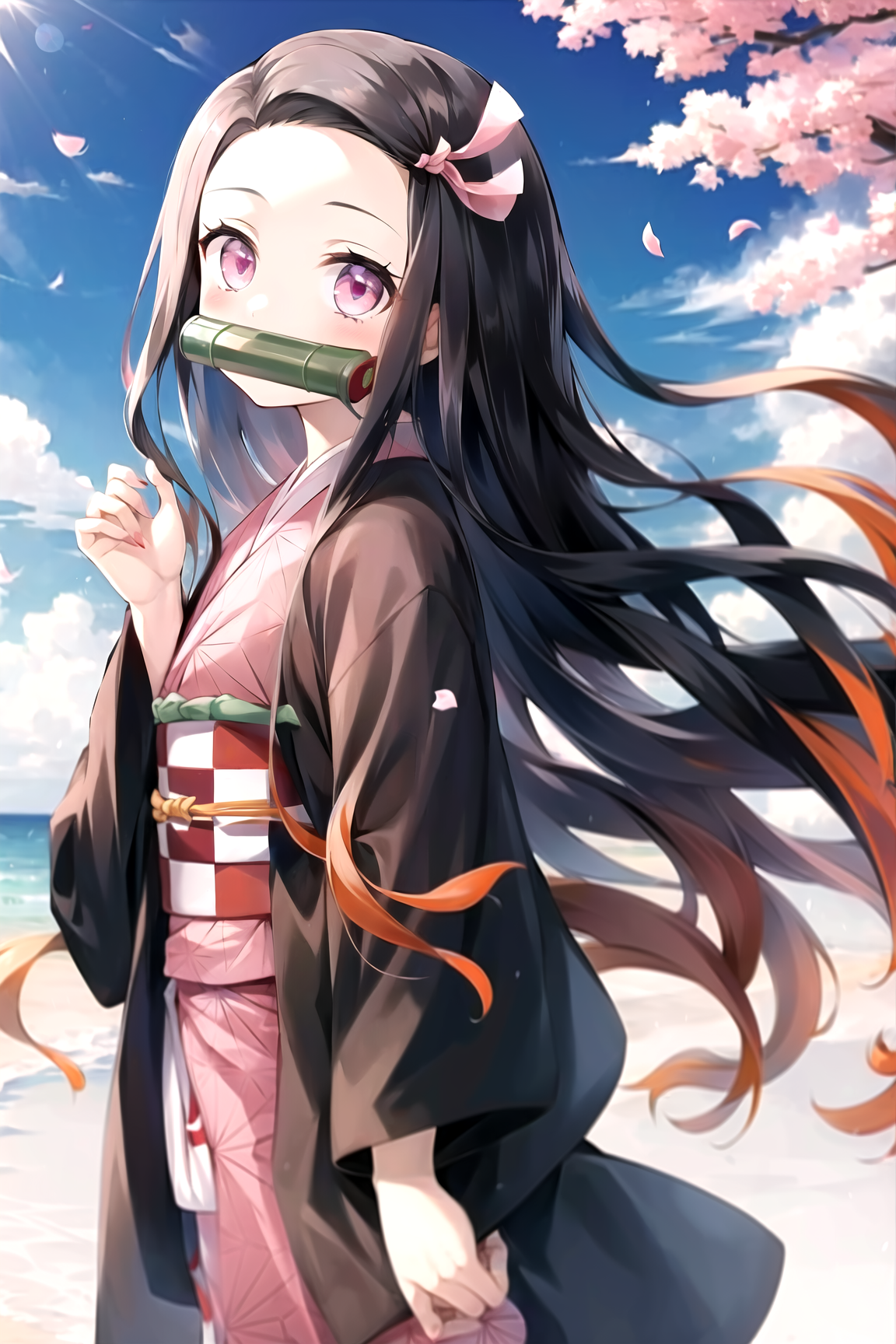 00557-3357211908-kamado nezuko, 1girl, black hair, forehead, hair ribbon, japanese clothes, kimono, long hair, multicolored hair, open mouth, pin.png